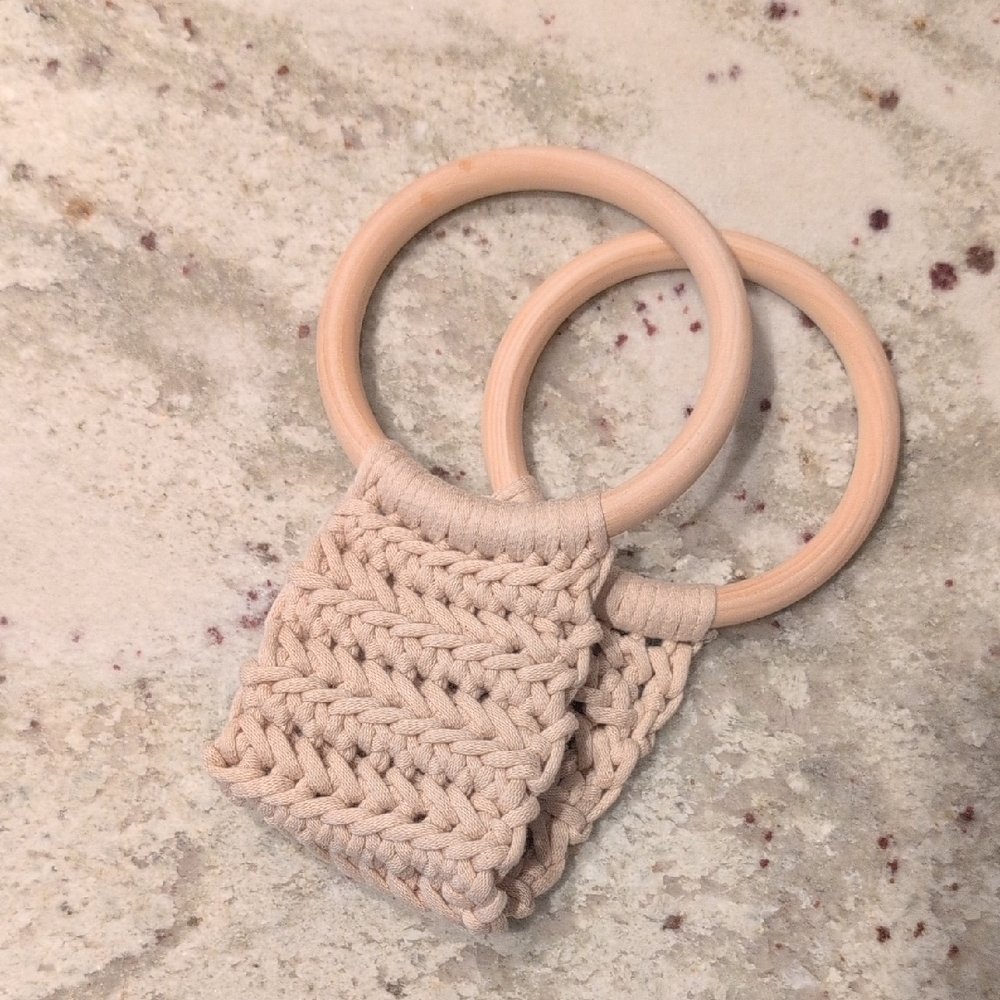 Handmade Crochet Kitchen Towel Holder With Wooden Rings